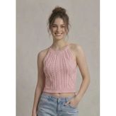 Kadın Triko Örme Halter Yaka Crop Bluz - Pembe