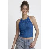 Kadın Triko Örme Halter Yaka Crop Bluz - Saks Mavisi