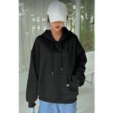 Kadın Uzun Kol Kapşonlu Basic Sweatshirt Hoodie - Siyah
