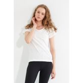 Kadın V Yaka T-shirt Beyaz