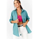 Kadın Yeşil Oversize Uzun Basic Gömlek ARM-22Y001118 - XL