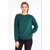 Kadın Yeşil Renk Basic Bisiklet Yaka Sweatshirt