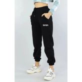 Kadın Yüksek Belli Jogger Eşofman Altı Nasa Baskılı - 2XL - 98-Siyah