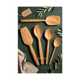 Kadıoğlu Ticaret Zeytin Ağacı Ahşap Tahta Kaşık Spatula Seti (Zeytin Ağacı) Ağaç Kaşık 5 Parça MNT-088 - Çok Renkli