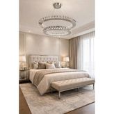 Kafkas 60X45 Daire Gümüş 2 Katlı Kristal Modern Avize