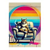 Kahve İçen Kedi Hediyelik Ahşap Tablo