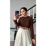 Kahve Sıfır Yaka Yarı Transparan Bluz