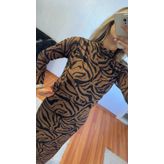 Kahve Siyah Zebra Desen Tül Elbise