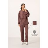 Kahverengi Yumuşak Dokulu Kapüşonlu Oversize Kadın Eşofman Tunik Takım - 95348 Kahverengi