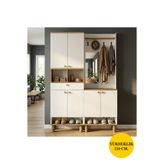Kalender Dekor Ebru-1-2 Bohem Ayaklı Çekmeceli Aynalı Ayakkabılık Portmanto Vestiyer Çam Beyaz