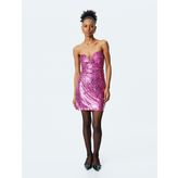 Kalp Yaka Kolsuz Pullu Payetli Mini Bodycon Elbise