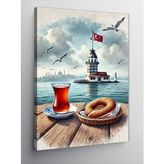 Kanvas Tablo Kız Kulesi Ve Çay Bardağı