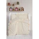 Kanz Bebek Nevresim Takımı 4 Parça 100x150 cm%100 Pamuk Müslin Ekru Fırfırlı