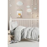 Kanz%100 Pamuk Jakarlı Müslin Bebek Nevresim Takımı 3 Parça 100x150 cm Gri Ayıcıklı
