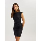 Kap Kol Drapeli Kayık Yaka Slim Fit Mini Elbise