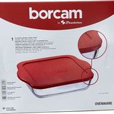 Kapaklı Kare Borcam Fırın Tepsi Mikrodalga Cam Tepsi Yemek Kek Servis Kabı Bor Cam 2000,CC
