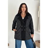 Kapitone Kaşe Detaylı Mont Siyah