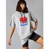 Kapüşonlu Baskılı Sweatshirt Kısa Kollu