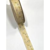 Karantuhafiye Baskılı Kurdele, 25 mm, 10 Metre, Çiçek Desenli, Bej