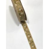 Karantuhafiye Baskılı Kurdele, 25 mm, 10 Metre, Çiçek ve Yıldız Deseni, Hardal