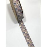 Karantuhafiye Baskılı Kurdele, 25 mm, 10 Metre, Çiçek ve Yıldız Deseni, Lila