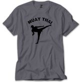 Karate Muay Thai Silhouette Gri Tişört