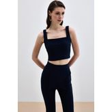 Kare Yaka Crop Bluz - Lacivert