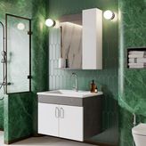 Karen Banyo 65 cm Gümüş Aynalı Gümüş Beyaz Takım Banyo Dolabı