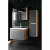 Karen Banyo Dallas 80 Cm Lavabolu, Aynalı Banyo Dolabı, Lavabo Dahil, Boy Dolabı Dahil, S.meşe-Antrasit Antrasit