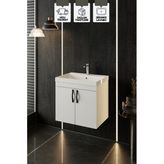Karen Banyo Ege 60 Cm, Lavabolu Alt Banyo Dolabı, Kapaklı Banyo Alt Dolabı, Seramik Lavabo Dahil Teşhir