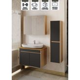 Karen Banyo Luna 80 cm Tezgahlı, Aynalı Banyo Dolabı Seti, Seramik Lavabo Dahil