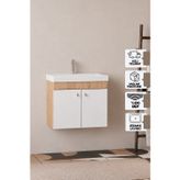Karen Banyo Milano 60 Cm, Lavabolu Alt Banyo Dolabı, Kapaklı Banyo Dolabı, Seramik Lavabo Dahil, Mdf