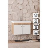 Karen Banyo Milano 80 Cm, Lavabolu Alt Banyo Dolabı, Kapaklı Banyo Dolabı, Seramik Lavabo Dahil, Mdf Sonomo