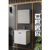 KAREN BANYO Mimoza 60 Cm Mdf,lavabolu,aynalı Banyo Dolabı Seti,seramik Lavabo Dahil Beyaz Mdf