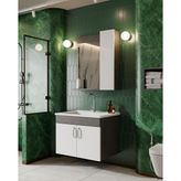 Karen Retro Gümüş Beyaz 65 cm Lavabolu Banyo Dolabı Seti