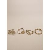 Karışık Çiçeklerden Oluşan Pirinç Peçete Halkası 4'lü Set Gold 5 cm