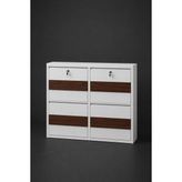 Karlı 2+2 Kilitli Beyaz (Ahşap Detaylı) Metal Ayakkabılık - Beyaz - Ahşap