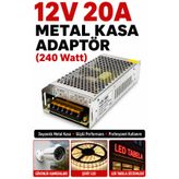 Kasliva 12V 20A Metal Kasa Adaptör Trafo 240W - Şerit LED, Güvenlik Kamerası, CCTV Güç Kaynağı