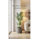 Kastasaksı 37X33 Polyester Beton Görünümlü Dekoratif Bohem Modern Fiber Saksı - Gri