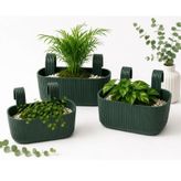 Kastasaksı Modern Balkon ve Küpeşte Saksısı, 3,2 Litre, Yeşil, Plastik, Asılabilen, Dikdörtgen, 3'lü Set