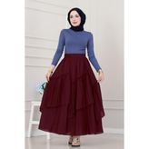 Katlı Botto Vual Etek-Bordo