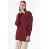 Kayra Düğmeli Triko Tunik Bordo