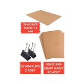 Kazan Hobi 35X50 Duralit 35X50 Kraft Kağıt 50 Adet ve 2 Adet Klips Çizim Seti - Standart - Çok Renkli - Otomatik