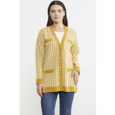 Kazayağı Motif Oversize Triko Ceket - Güneş