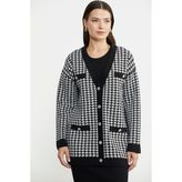 Kazayağı Motif Oversize Triko Ceket - Siyah - L