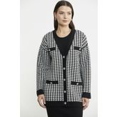 Kazayağı Motif Oversize Triko Ceket - Siyah