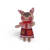 Kedi Hanım Patchwork Kırmızı Yanak Bez Bebek