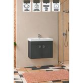 Kemer 60 Cm, Alt Banyo Dolabı, Lavabolu, Antrasit, Kapaklı Banyo Dolabı, Seramik Lavabo Dahil, Mdf