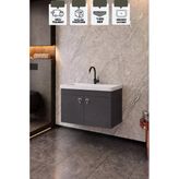 Kemer 80 Cm, Alt Banyo Dolabı, Lavabolu, Antrasit, Kapaklı Banyo Dolabı, Seramik Lavabo Dahil, Mdf