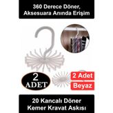 #KemerAskısı 2 Adet 20 Kancalı 360 Derece Döner Kemer Kravat Eşarp Şal Kolye Askısı Gardırop Dolap İ